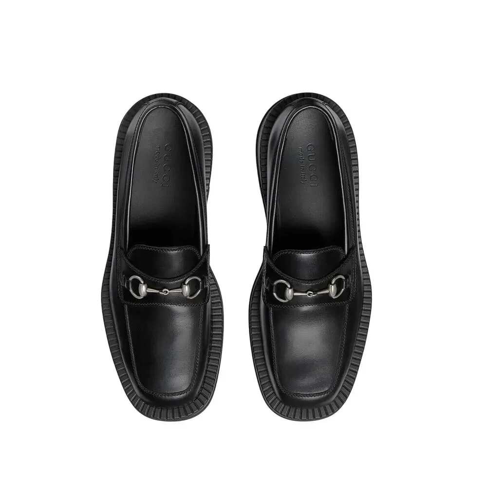 NIB Gucci Horsebit Chunky Loafers Men 9 US 9.5 Lug Sole Black Leather Shoes $990